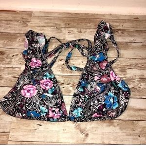 NWOT Shade&Shore purple,black floral bikini top
